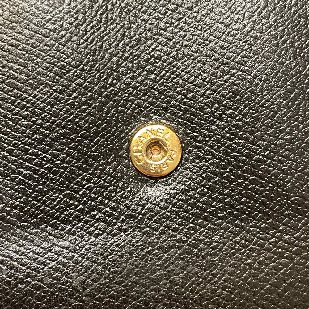 CHANEL COCO Button W Hook Wallet Black Leather Trifold